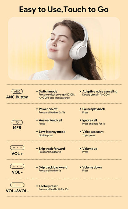 QCY H3 – Wireless Bluetooth Headphones with 43dB Hybrid Noise Cancellation