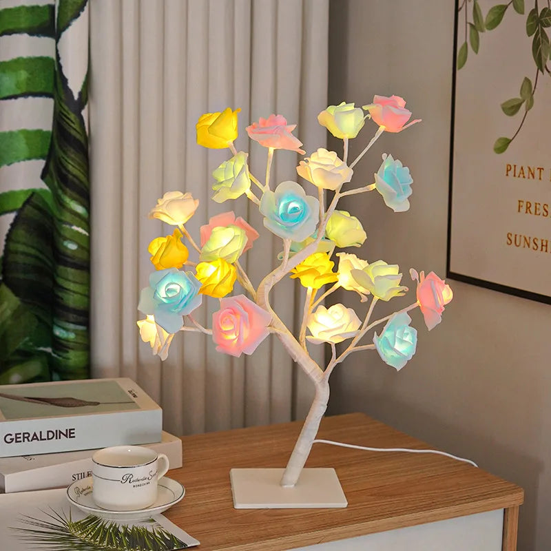 Valentine's Rose & Christmas Tree LED Night Light – USB/Battery Powered Lamp for Home Décor & Gifts