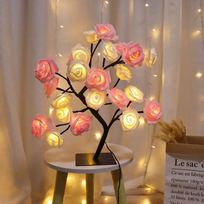 24 LED Red Rose Tree Lights Table Lamp – Fairy Night Light for Home, Party, Wedding, Christmas, or Bedroom Decor