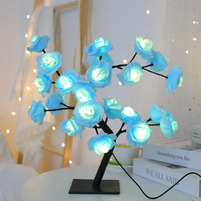 24 LED Red Rose Tree Lights Table Lamp – Fairy Night Light for Home, Party, Wedding, Christmas, or Bedroom Decor