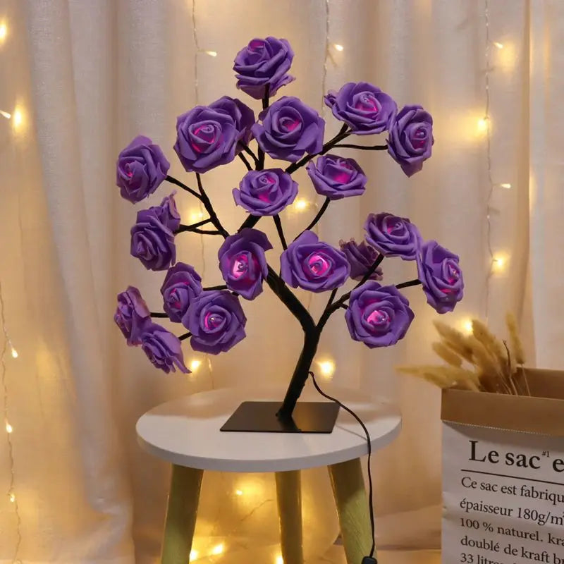 24 LED Red Rose Tree Lights Table Lamp – Fairy Night Light for Home, Party, Wedding, Christmas, or Bedroom Decor