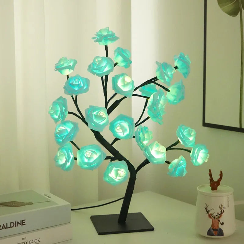 24 LED Red Rose Tree Lights Table Lamp – Fairy Night Light for Home, Party, Wedding, Christmas, or Bedroom Decor