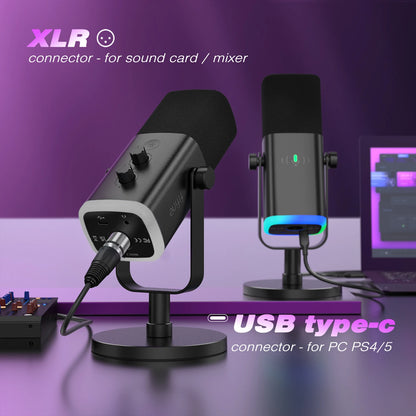 FIFINE Dynamic USB/XLR Microphone with Touch Mute & RGB – AM8