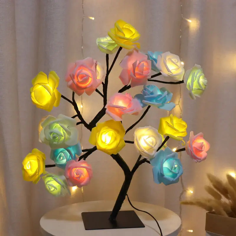 24 LED Red Rose Tree Lights Table Lamp – Fairy Night Light for Home, Party, Wedding, Christmas, or Bedroom Decor