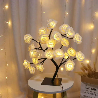 24 LED Red Rose Tree Lights Table Lamp – Fairy Night Light for Home, Party, Wedding, Christmas, or Bedroom Decor