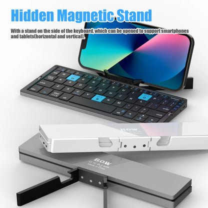 Wireless Folding Keyboard - Lightweight Aluminum Rechargeable with Magnetic Stand for iPads, Phones, Tablets