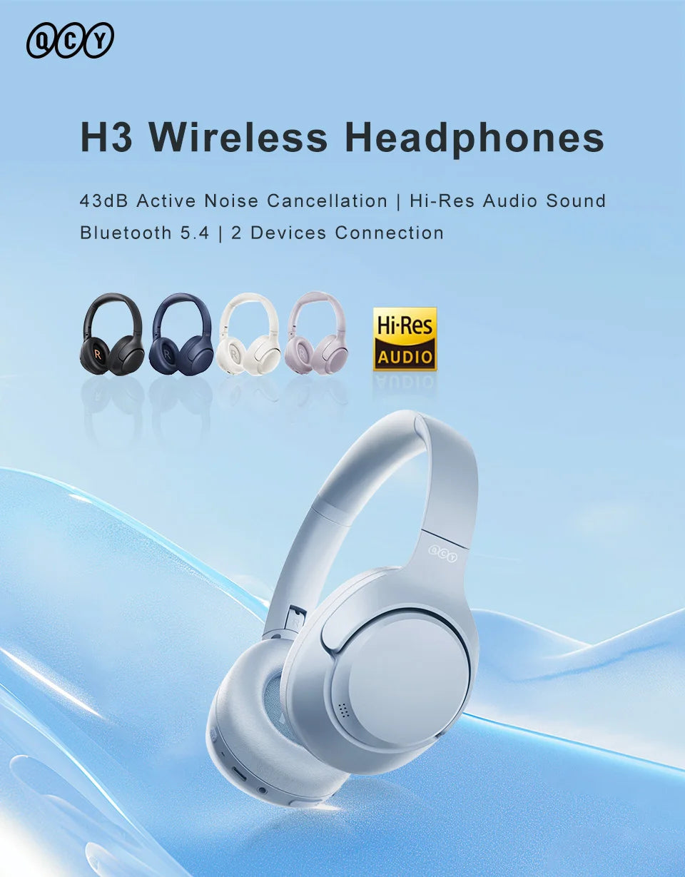 QCY H3 – Wireless Bluetooth Headphones with 43dB Hybrid Noise Cancellation