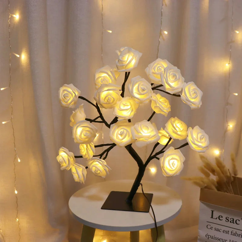 Valentine's Rose & Christmas Tree LED Night Light – USB/Battery Powered Lamp for Home Décor & Gifts