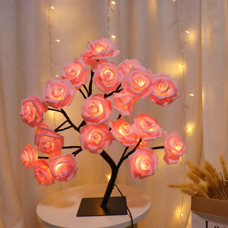 Valentine's Rose & Christmas Tree LED Night Light – USB/Battery Powered Lamp for Home Décor & Gifts