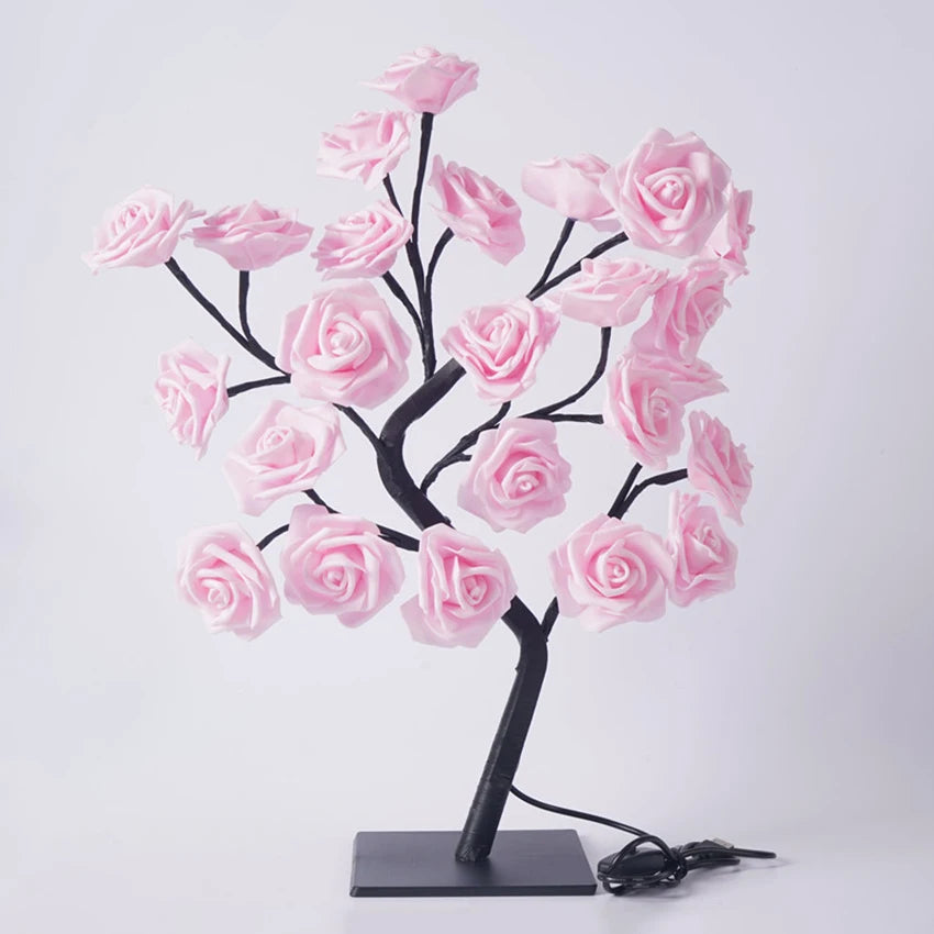 Valentine's Rose & Christmas Tree LED Night Light – USB/Battery Powered Lamp for Home Décor & Gifts