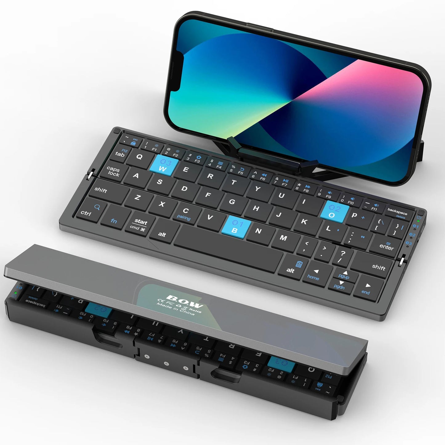 Wireless Folding Keyboard - Lightweight Aluminum Rechargeable with Magnetic Stand for iPads, Phones, Tablets