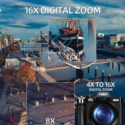 48MP Digital Camera with Flip Screen & 4K Video Recording – 16x Digital Zoom, Rechargeable Battery